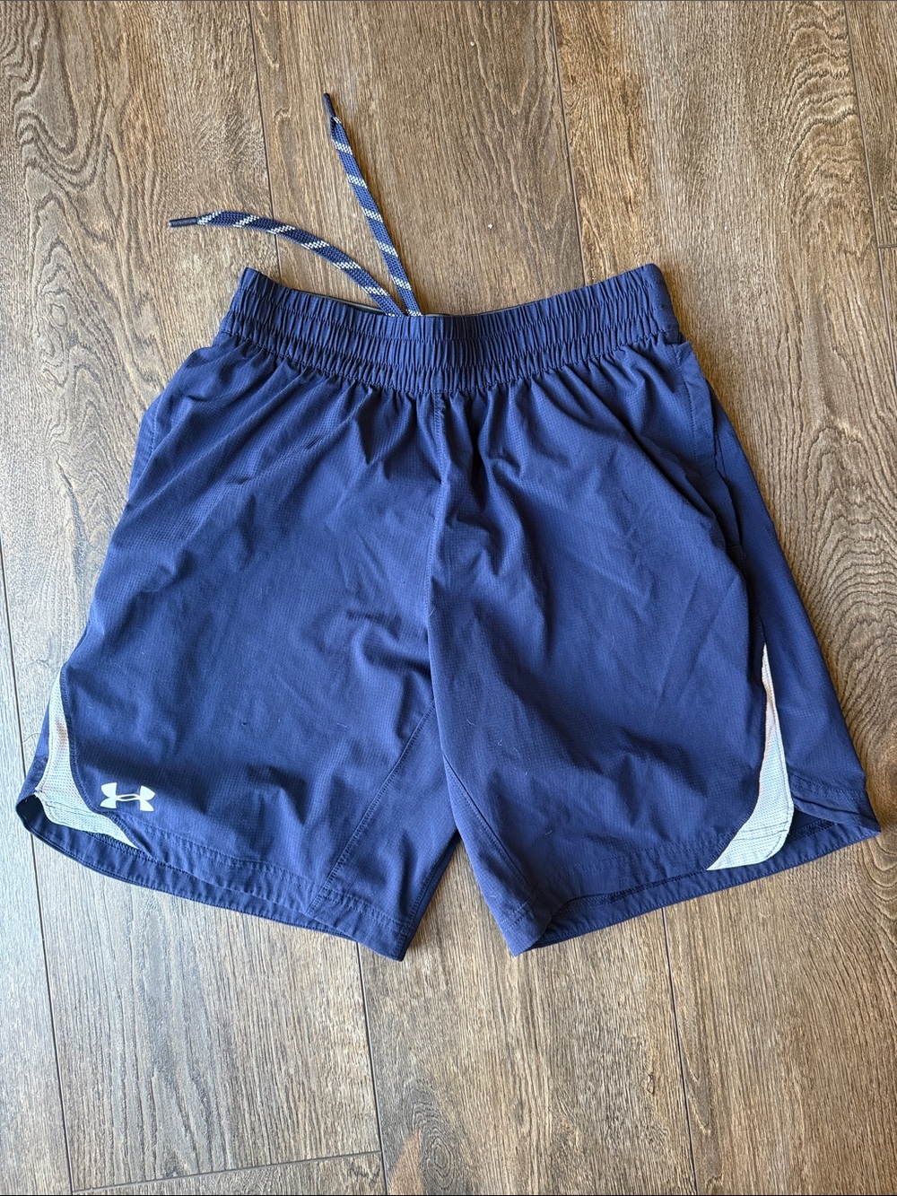 Under Armour Men’s Navy Blue Athletic Shorts with White Accents